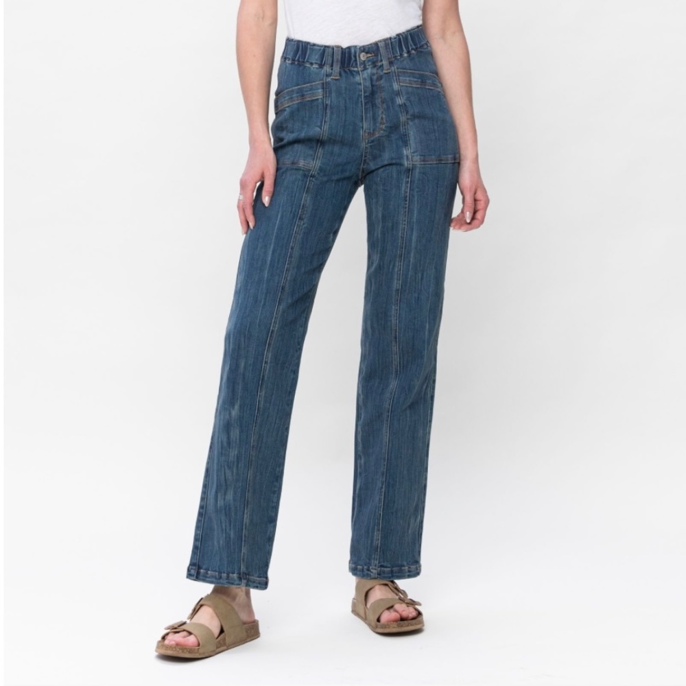 JUDY BLUE PLUS SIZE HIGH ELASTIC WAIST VINTAGE STRAIGHT JEANS